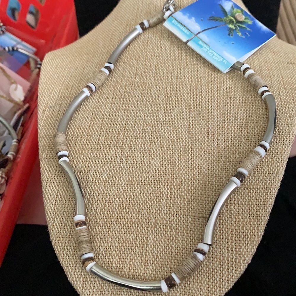 Brown silver twine beaded neck